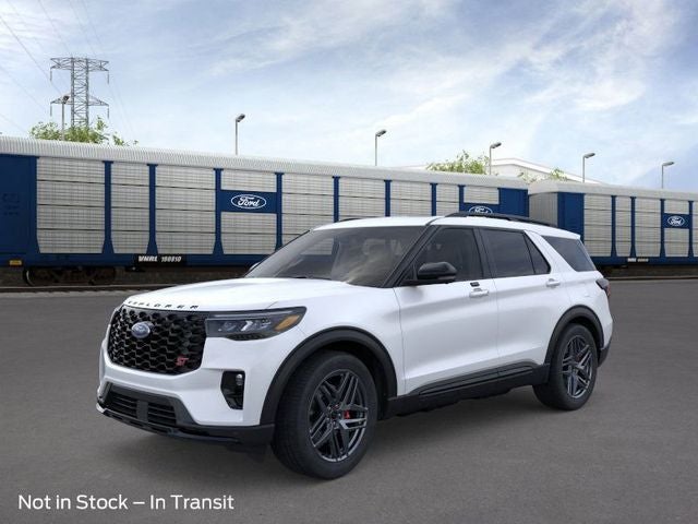 2026 Ford Explorer ST in Star White Metallic Tri-Coat — front three-quarter view