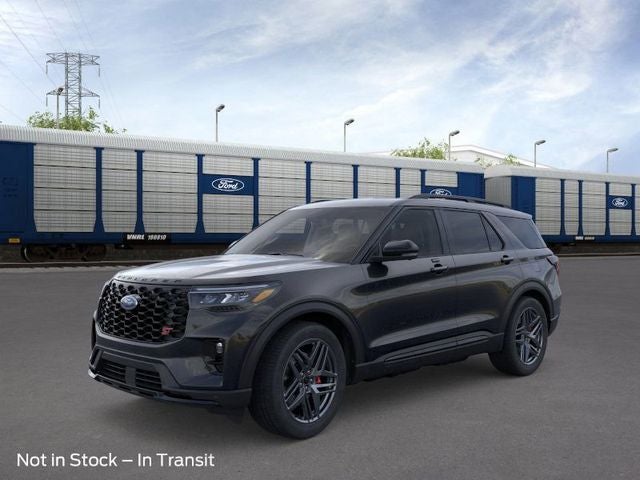 2026 Ford Explorer ST in Agate Black Metallic — front three-quarter view