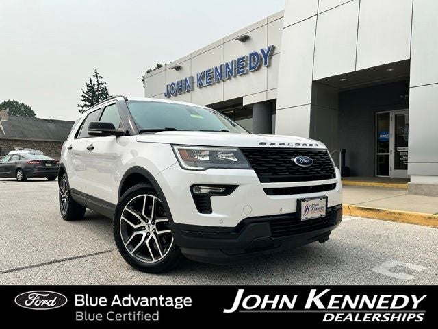 2018 Ford Explorer Sport in White Platinum Clearcoat Metallic — front three-quarter view