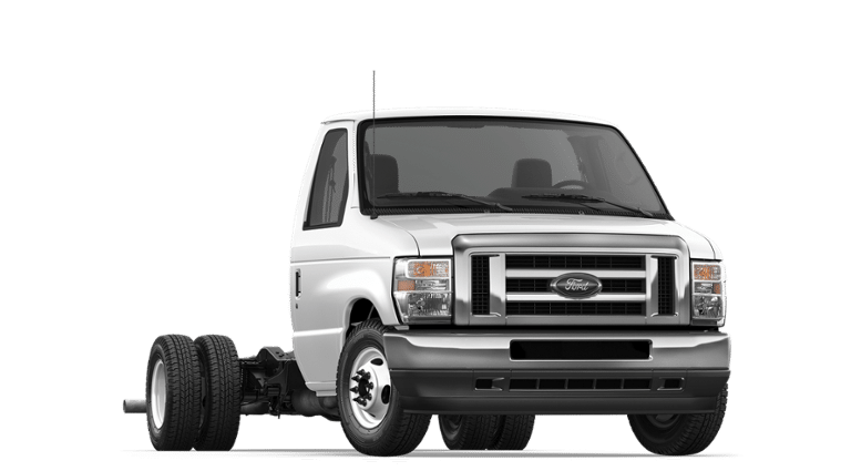 2026 Ford E-Series Cutaway E-450 DRW 158 WB in Oxford White — front three-quarter view
