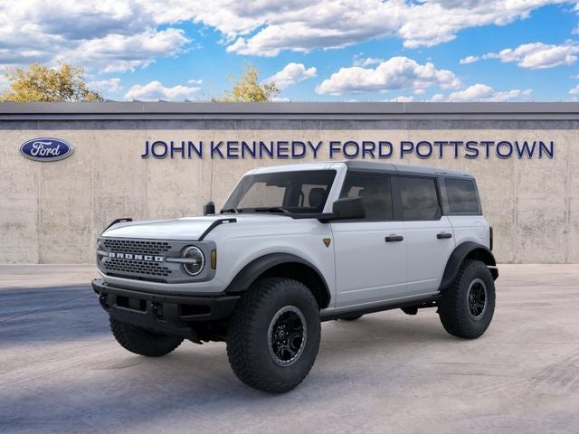 2025 Ford Bronco Badlands in Oxford White — front three-quarter view