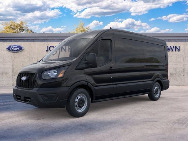 2026 Ford Transit Cargo Van T-350 148 Med Rf 9500 GVWR RWD in Agate Black Metallic — front three-quarter view