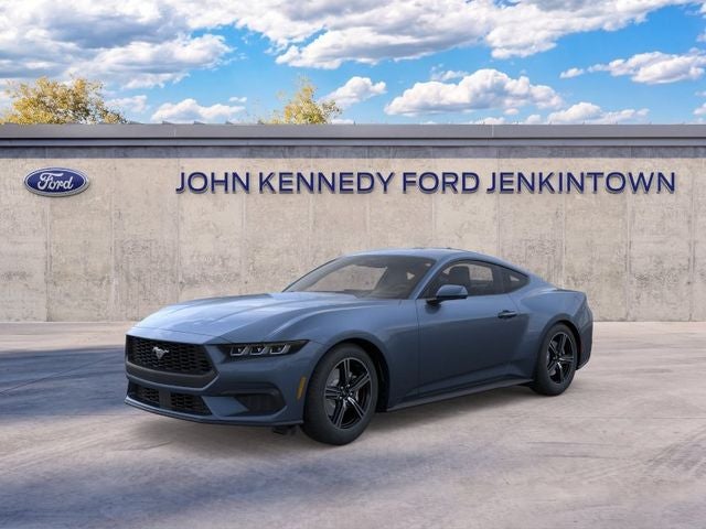 2025 Ford Mustang EcoBoost in Vapor Blue Metallic — front three-quarter view