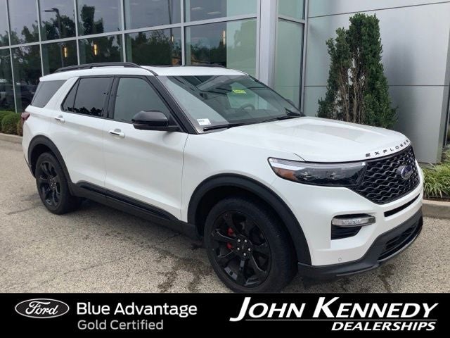 2023 Ford Explorer ST in White Metallic — front three-quarter view