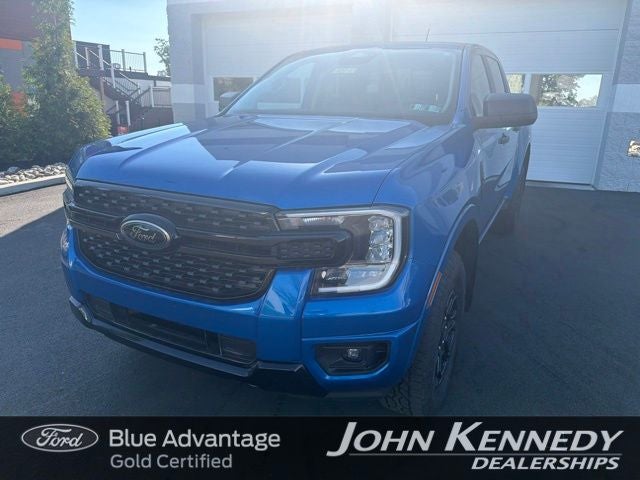 2025 Ford Ranger XLT in Blue Metallic — front three-quarter view
