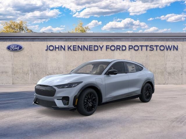 2026 Ford Mustang Mach-E Premium in Glacier Gray Metallic Tri-Coat — front three-quarter view