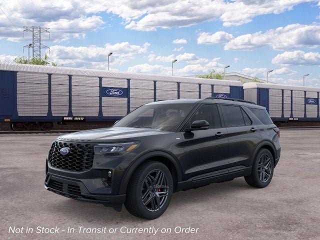 2026 Ford Explorer ST-Line in Agate Black Metallic — front three-quarter view